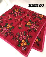 KENZO ケンゾー スカーフ 毛100％ 大判 赤 ピンク 花柄 ウール 100cm