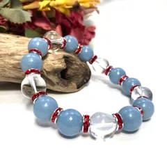 エンジェライト&水晶 パワーストーン ブレスレット 天然石 12mm  （レッド）メンズ・レディース　男性・女性　数珠ブレス　開運  [1]