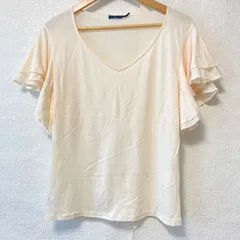 (^w^)b RALPH LAUREN ラルフローレン Vネック デザイン Tシャツ 袖フリル TEE コットン100% 薄手 トップス 可愛い 上品 シンプル 無地 インナー オフホワイト レディース 女性 サイズXL