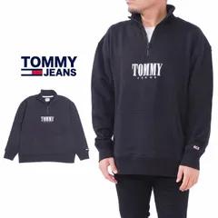 トミージーンズ  スウェット シャツ クォータージップ ロゴ ハーフジップ メンズ M L XL LL 2Lサイズ ブラック 黒 裏毛 USモデル TOMMY JEANS QUARTER ZIP LOGO SWEATSHIRT