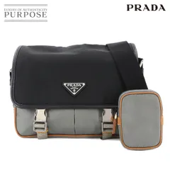 未使用 展示品 プラダ PRADA ショルダー バッグ ナイロン サフィアーノレザー ブラック グレー ブラウン シルバー 金具 2VD769 90289007