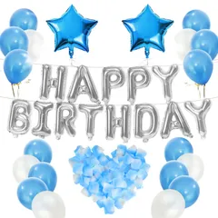 【特売】誕生日 飾り付け風船 ハッピーバースデー 飾り バースデー バルーン 誕生日バルーン男の子 子供 ティーンエイジャー 女の子 大人のための 誕生日飾り付け 環境に優 しくて楽しい 青と銀風船キット 新年の風船 JPSS6S