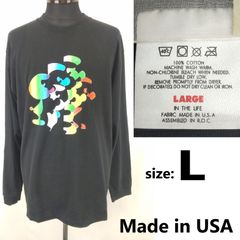 USA製★長袖Ｔシャツ/ロンT【メンズL/黒/black】レインボーカラー/Tops/Shirts◆BJ007-f