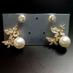 (20)蝶々パールピアス 人工ダイヤ ジルコニアピアス 4点セット 可愛い 綺麗 高級感あり