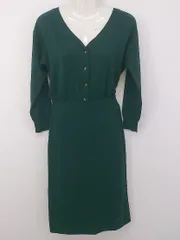 ◇ Limitless Luxury Vネック バックスリット 長袖 膝下丈 ワンピース ダークグリーン系 レディース P  【1302060003458】