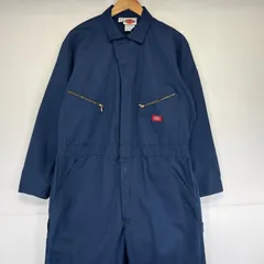 古着 ディッキーズ Dickies 長袖つなぎ オールインワン ワーク 作業着 ワンポイントロゴ 大きいサイズ 胸ポケット 46  ネイビー メンズ