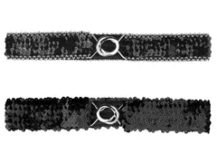 Allegra K レディース グリッター スキニー ストレッチ ウエストベルト スパンコール 装飾 スリム 弾性ベルト 2個 シルバーサイドブラック