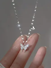ジュエリー レディース ネックレス ペンダント 925スターリングシルバー製 蝶ネックレス 女性用、立方ジルコニアクリスタルペンダント、デイリーウェア、パーティー、特別な機会に適しています - 彼女への優雅なギフト
