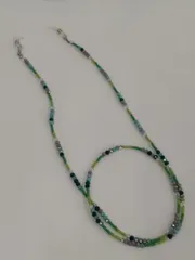 HAT4-022　【ロング】ビーズ＊グラスコード(約90cm)　２WAY　メガネチェーン　マスクストラップ　グリーン系　水色