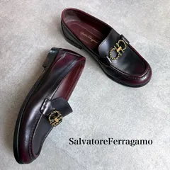 希少 SalvatoreFerragamo サルヴァトーレフェラガモ ダブルガンチーニ ビットローファー シューズ 4 1/2 D 22cm ボルドー ブラック グラデーション ROLO ブランド靴 M1