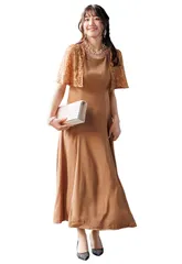 [MORE AUNI] パーティー ドレス 結婚式 レース コンビネーション メローロング ドレス ワンピース 2次会 1.5次会 お呼ばれ ロング 丈 フォーマルドレス 77000045 (MOC XL) [モカ / 77000045] [XL]