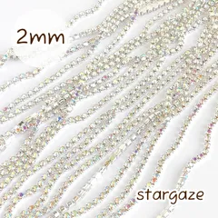 【 1m 】 約2㎜ ラインストーンチェーン 連爪 オーロラクリア×シルバー台座