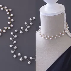 パール チョーカー ネックレス ジグザグ シンプル　ゴールド　シルバー　ワイヤー 2連デザイン チェーン アジャスター