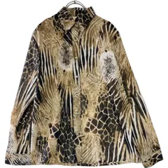 90s 00s ヴィンテージ  ONORES オノレス アニマル柄 総柄 シャツ ゼブラ レオパード MIX ヒョウ柄 ブラウン ベージュ レトロ 長袖 派手シャツ M〜L