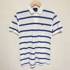 (^w^)b Polo by Ralph Lauren ポロ ラルフローレン 子供用 ポロシャツ プルオーバー 白 ブルー系 ボーダー ポニー 刺繍 鹿の子 コットン 綿 100% スポーツ ゴルフ Golf キッズ  さわやか デイリー ジュニア  サイズM