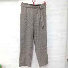 [GLACIER] グラシア ワイドパンツ ズボン レディース ウエスト後ろゴム 千鳥格子 グレンチェック 古着 アイボリー地に茶・黒チェック サイズＬ（あ-189， エ-3 ）