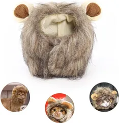 AmzBarley 猫帽子 ウィッグ ライオンに変身 耳付き 可愛い 猫用帽子 被り物 かつら 犬 ライオンたてがみかつら 仮装 猫犬兼用 コスプレキャップ ペット用品 ハロウィーン パーティー 記念撮影( 茶色,  M，首周り24cm)