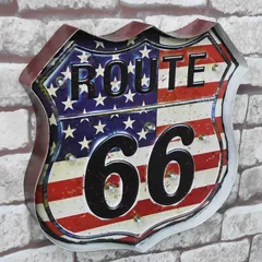 ブリキ 立体看板 ウォールサイン アメリカンレトロ アメリカ雑貨 電球付 Route66 ルート66 USA アメリカ国旗 【BR-23】