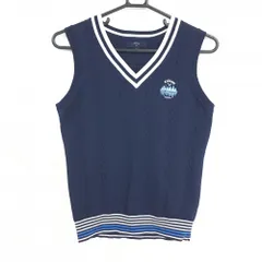 【超美品】キャロウェイ ニットベスト ネイビー×白 ケーブル編み Vネック ポリエステル100％ レディース S ゴルフウェア Callaway