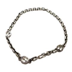 13.2万メンズGUCCIインターロッキングGシルバー925ネックレス138gグッチ