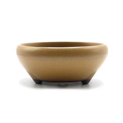 【未使用】盆栽鉢 4号 鉄鉢 黄土色 黄釉 瀬戸焼 陶器 丸 浅型 小品 小さい ミニ アガベ 塊根 多肉 雑木 松柏 約12センチ 植木鉢 苔 うめきち盆栽用品店
