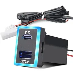 トヨタ車用電源ソケット QC3.0 急速充電USBポート PDポート スマホ＆タブレット充電器 USB電源 スイッチホール トヨタ 増設キットＡタイプ