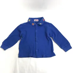 日本製★MIKI HOUSE【ミキハウス】長袖シャツ【キッズ90/青/blue】クマ柄/Tops◆BJ076-i
