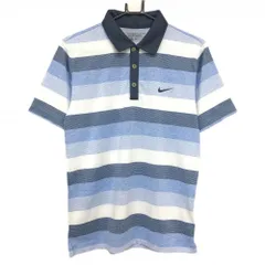 ナイキ 半袖ポロシャツ ライトブルー×白 ボーダー ロゴプリント メンズ M ゴルフウェア NIKE