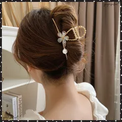 フラワーバンスクリップパールヘアクリップゴールドヘアアクセサリー レディース 春夏ファッション小物 パール おしゃれ まとめ髪 ゴージャスヘアアレンジ きれいめ髪飾り結婚式女子会 韓国風アクセサリー 大人上品髪留め人気
