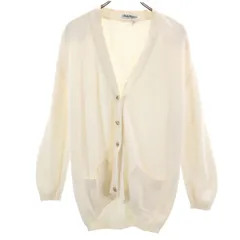 Salvatore Ferragamo サルヴァトーレフェラガモ イタリア製 長袖 Vネック ニットカーディガン L ホワイト レディース 古着