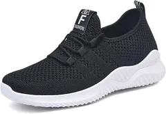 [レリカ] Le Li Ca 軽量 カジュアル レースアップ スニーカー ウォーキング シューズ スリッポン 歩きやすい 厚底 ジム 疲れにくい 靴 幅広 キャンバス 可愛い お洒落 トレーニング 女性(ブラック,  22.0～22.5 cm)