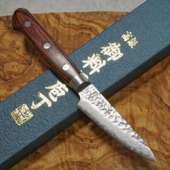 【一心刃物】 包丁 パーリングナイフ 80mm 槌目17層ダマスカス V金10号 ステンレス 送料無料 ギフトラッピング対応 is1
