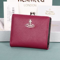 新品 ヴィヴィアンウエストウッド 折り財布 二つ折り Vivienne Westwood 三つ折り財布 がま口　クロスグレインレザー 牛革素材　　ブラック カード入れ　小銭入れ　折りたたみ財布　43631　ウインレッド　カード入れ　ウォレット　金入れ