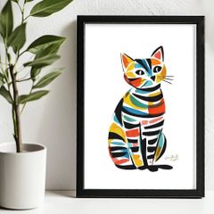 黒猫 アート ポスター 北欧 レトロ モダン イラスト インテリア 額縁