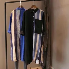 ロング丈　ブルー　シャツワンピース   オーバーサイズ 体型カバー