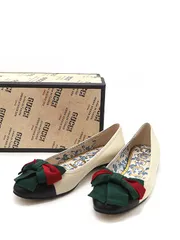 GUCCI グッチ ウェブリボン フラットレザーパンプス アイボリー 35 1/2