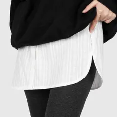 つけ裾 フェイクシャツ 【XL】レディース レイヤード風 白 ストライプ 体型カバー 重ね着風 トップスインナー