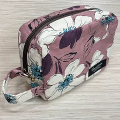 ボックスポーチ 大きめ 花柄 ラベンダーピンク 化粧ポーチ ☆ ハンドメイド トラベルポーチ おむつポーチ