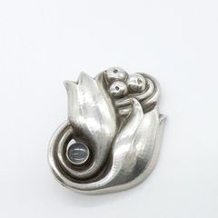 ジョージジェンセン Georg Jensen シルバー925 ブローチ #100C チューリップモチーフ ムーンストーン★美品★