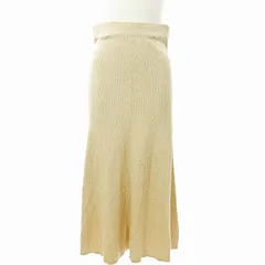 デミリー DEMYLEE 美品 ラメ リブニット ロング フレア スカート イージーウエスト S ベージュ 0606 IBO70