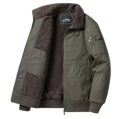 冬新品★メンズ フライトジャケット 裏起毛 厚手 防寒 ムートンコート ブルゾン ジャンバー パーカ アウター ワッペン ma-1 オリーブ