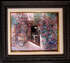 絵画 ｢蔓薔薇の咲くカフェ｣ F3 額付 Yumi Kohnoura 神之浦由美 風景画 油彩画 作品