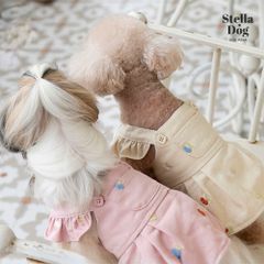 【閉店セール60%OFF】刺繍フリルワンピース　暖かい　ピンク　クリームイエロー　犬服　ドッグウェア