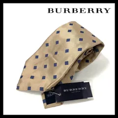 【BURBERRY】ネクタイ SILK/シルク 絹 100% ベージュ ブルー/青 ホースロゴ 格子柄 小紋柄 総柄 バーバリー LONDON/ロンドン (MM-399)