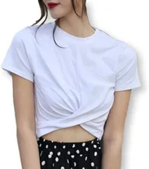 bubu o_hana(ブブ オーハナ) Tシャツ 半袖 ショート丈 ショートTシャツ 個性的 無地 トップス 短め レディース 女性 用 カットソー ダンス 衣装 スポーツ ヨガ クロップド へそだし ヘソ出し ヘソだし 夏(ホワイト,  M)