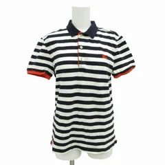 バーバリーブラックレーベル BURBERRY BLACK LABEL ポロシャツ ボーダー カットソー ポニー刺繍 半袖 2 M 紺 ネイビー 白 ホワイト /DK ■GY13 ■PN