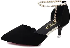 babester ベイブスター パンプス 5cmヒール おしゃれ ベルト付き 結婚式 パーティー ドレス 上品 シューズ ハイヒール ピンヒール 靴 パール アンクル ストラップ 23.5cm( ブラック,  23.5 cm)