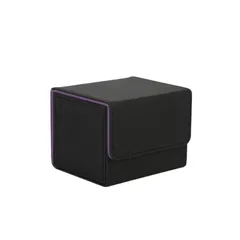 Venssu デッキケース トレカケース ストレージボックス 横入れ マグネット PU レザー 120枚「 遊戯王 ポケモン デュエマ 各種 カードゲーム に使用可能 」スリーブ対応 Sサイズ (黒（内装紫）) 1