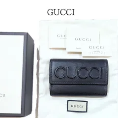 GUCCI グッチ エンボスロゴ 6連キーケース キーリング レザー シルバー金具 428781 1147 ブラック 黒