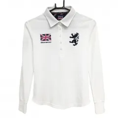 アドミラル 長袖ポロシャツ 白×ネイビー 襟裏斜めストライプ ビッグロゴ刺しゅう レディース M ゴルフウェア Admiral